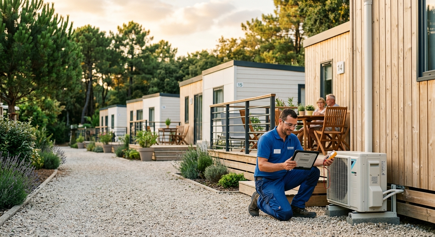 Allée de mobil-homes sur un camping