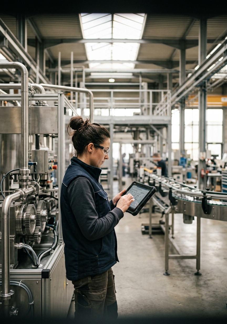 Technicien en intervention sur une ligne de production industrielle